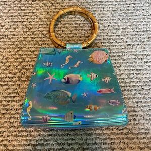 dELiA*s Bamboo Handle Holographic Fish Print Handbag